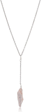 Natural Raw Clear Quartz Gemstone Pendant Necklace, German Silver Jewelry, Rough Crystals, Birthstone, Healing Stones, Charming Women Jewelry in 18 inch - Image 1