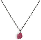 Natural Raw Ruby Gemstone Pendant Necklace, Black Rhodium Plated German Silver Jewelry, Rough Crystals, Birthstone, Healing Stones, Charming Women Jewelry in 18 inch - Image 1