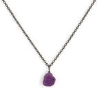Natural Raw Amethyst Gemstone Pendant Necklace, Black Rhodium Plated German Silver Jewelry, Rough Crystals, Birthstone, Healing Stones, Charming Women Jewelry in 18 inch - Image 1