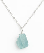 Natural Raw Aquamarine Gemstone Pendant Necklace, German Silver Jewelry, Rough Crystals, Birthstone, Healing Stones, Charming Women Jewelry in 18 inch - Image 5