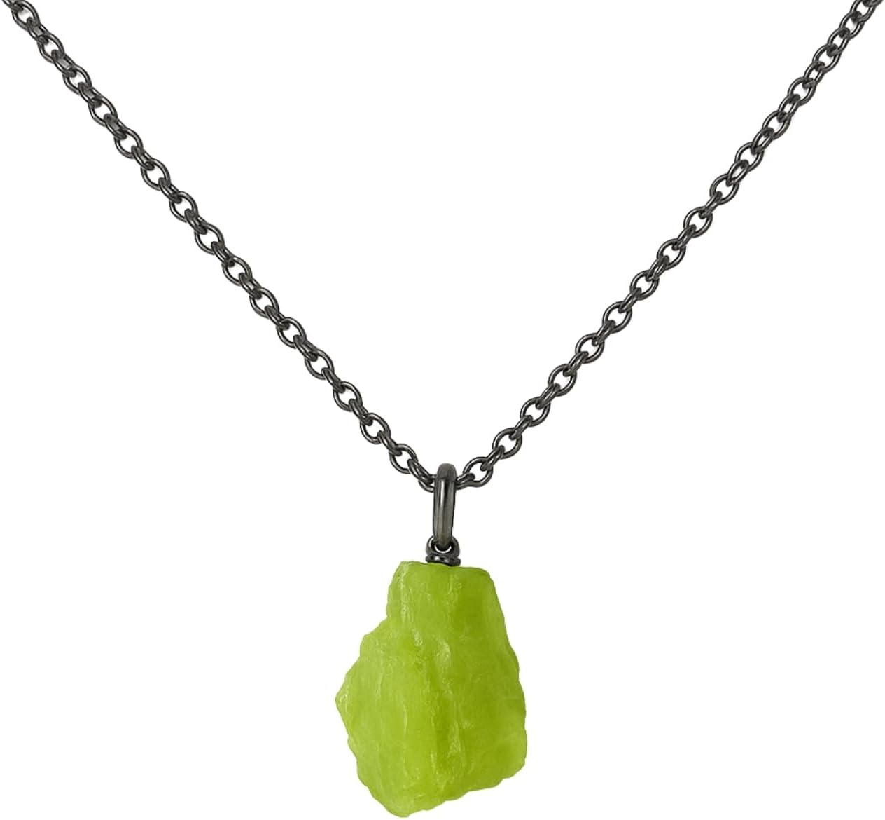 Natural Raw Peridot Gemstone Dainty Pendant Black Rhodium Plated Necklace, Rough Crystals, Birthstone, Healing Stones, Charming Women Jewelry in 18 inch
