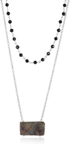 Natural Raw Labradorite Bar with Black Spinel Beads Gemstone Pendant Necklace, German Silver Jewelry, Rough Crystals, Birthstone, Healing Stones, Charming Women Jewelry in 18 inch - Image 1