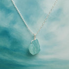 Natural Raw Aquamarine Gemstone Pendant Necklace, German Silver Jewelry, Rough Crystals, Birthstone, Healing Stones, Charming Women Jewelry in 18 inch - Image 2
