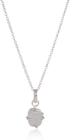 Natural Raw Moonstone Prong Pendant Necklace, German Silver Jewelry, Gemstone Rough Crystals, June Birthstone, Healing Stones, Charming Women Jewelry in 18 inch - Image 1