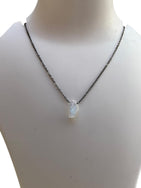 Natural Raw Moonstone Gemstone Dainty Pendant Black Rhodium Plated Necklace, Rough Crystals, Birthstone, Healing Stones, Charming Women Jewelry in 18 inch - Image 2