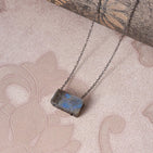 Natural Raw Labradorite Bar Gemstone Pendant Necklace, Black Rhodium Plated German Silver Jewelry, Rough Crystals, Birthstone, Healing Stones, Charming Women Jewelry in 18 inch - Image 3