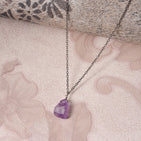 Natural Raw Amethyst Gemstone Pendant Necklace, Black Rhodium Plated German Silver Jewelry, Rough Crystals, Birthstone, Healing Stones, Charming Women Jewelry in 18 inch - Image 2